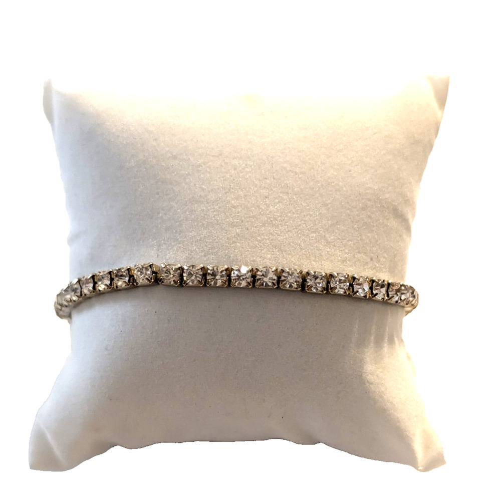 Vintage Stretchy Glass Rhinestones Silver Tone Bracelet B-TN7